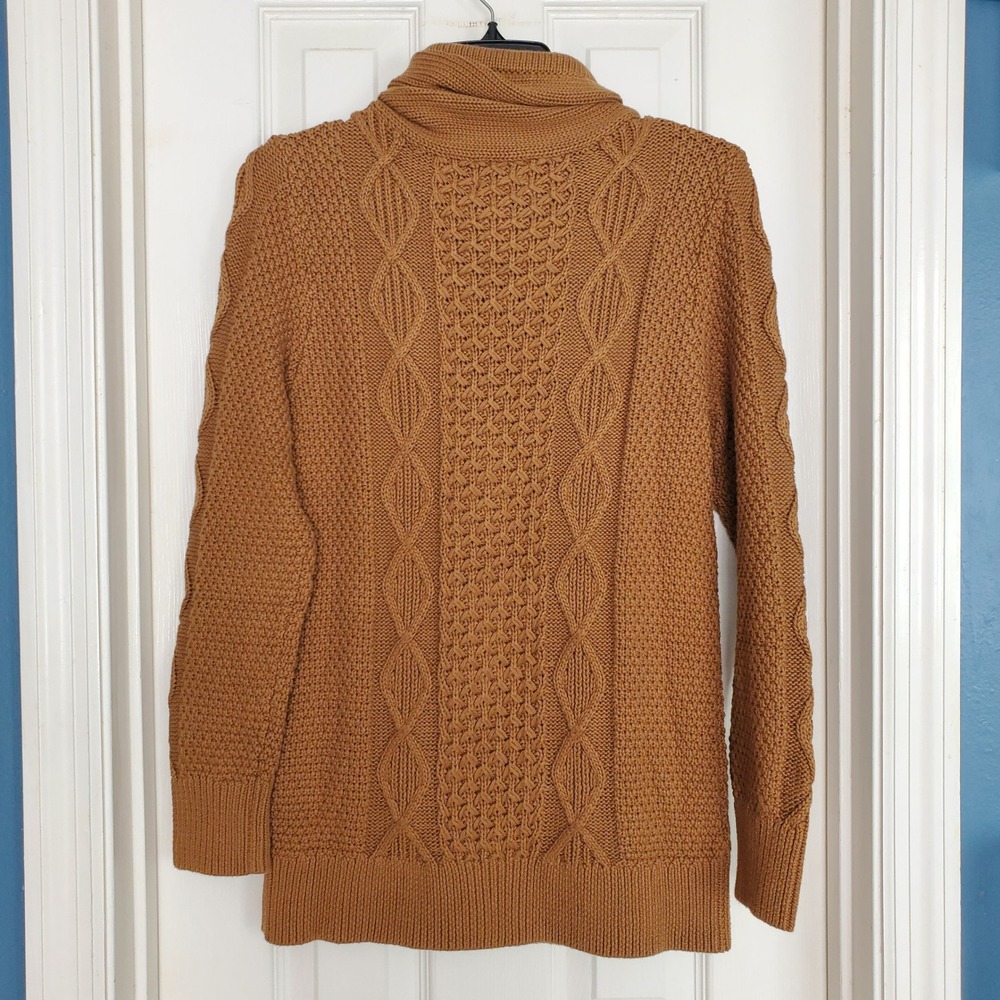 L.L.Bean Signature Cotton Funnel‎ Neck Cotton Fisherman Cable Knit Sweater Small - Picture 6 of 9
